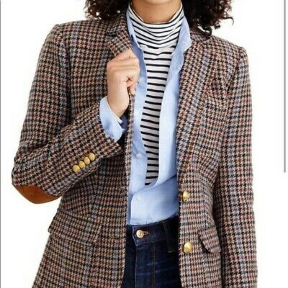 J Crew Rhodes Houndstooth Wool Blazer Corduroy 10